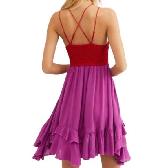 Free People Adella Lace Slip Dress in Lipstick purple and red lace Size small - Picture 3 of 15
